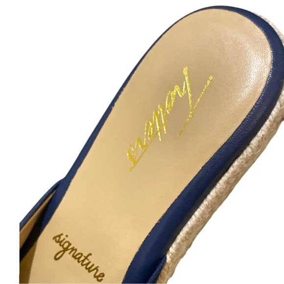 TROTTERS LEATHER COLONY 2.5” WEDGE NAVY ESPADRILLE SLIDE SANDALS Size 8 1/2 NWOT - Picture 5 of 10